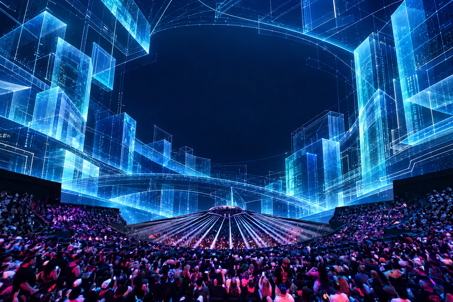 Creative QuickWebX Build screen inside Sphere with the seated audience preserved