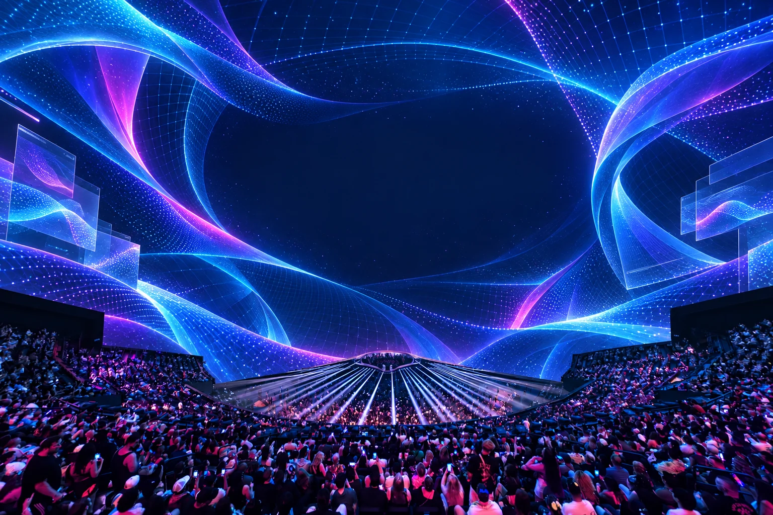 Creative QuickWebX Imagine screen inside Sphere with the seated audience preserved