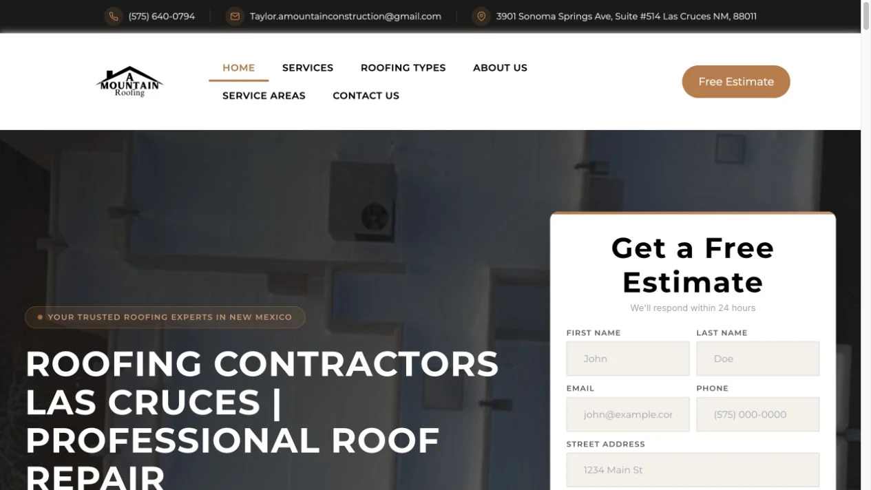 A Mountain Roofing website preview