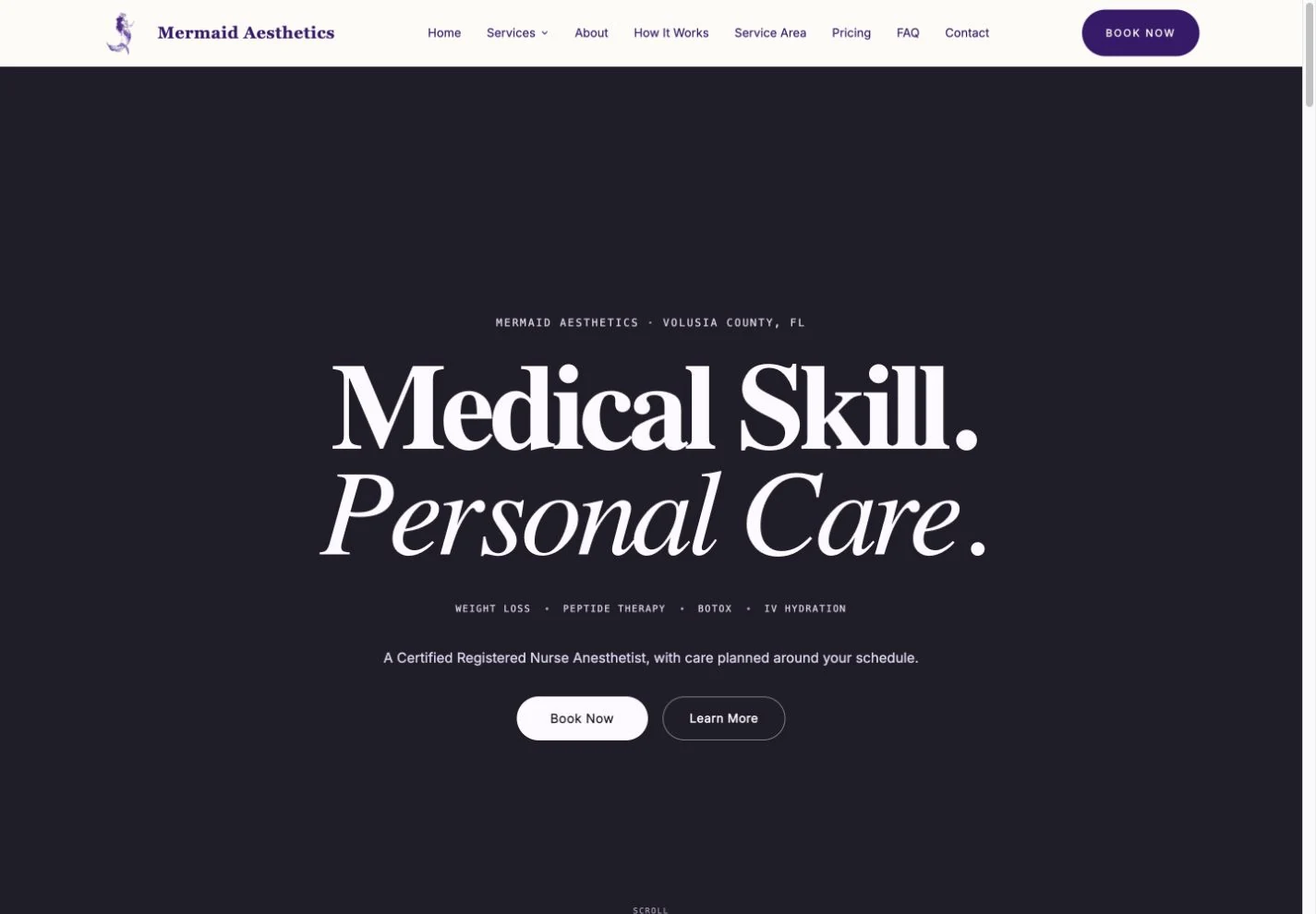 Real QuickWebX website design for Mermaid Aesthetics